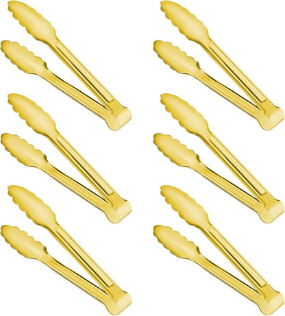 Gisly 6-Piece Gold Serving Tongs, Gold Serving Utensils, Stainless Steel Gold Plated Buffet Serving Tongs,Salad Buffet Tongs,9 Inch