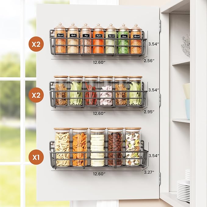 Mystozer 5 Pack Spice Rack Seasoning Organizer Wall Mount, Screw or Adhesive