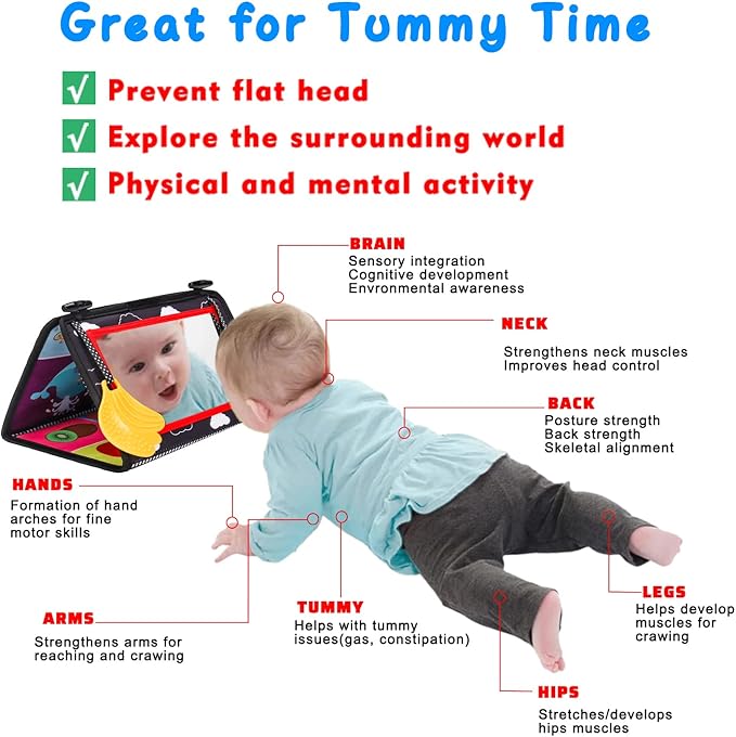 Baby Mirror Tummy Time Toys 0-6 Months with Crinkle Cloth Books Infant High Contrast Newborn Sensory Black and White Toy for 0-3 4 5 6 Months Must Haves Babies 3-6 6-12 Month Boy Girl