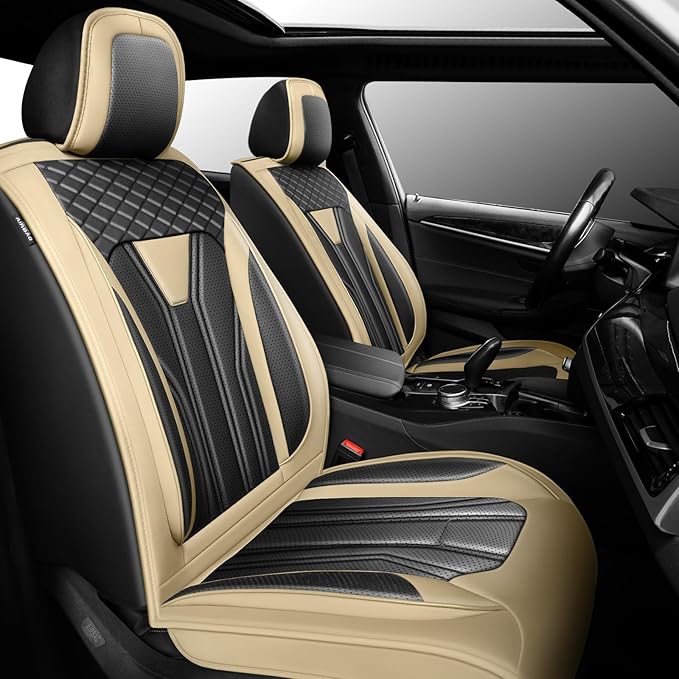 Fit Renegade Car Seat Covers for Jeep Renegade 2015-2024 -Full Set Premium Leather, Waterproof & Breathable，All-Weather Seat Cushion Protecto & Airbag Compatible, 2 Front Seat Beige