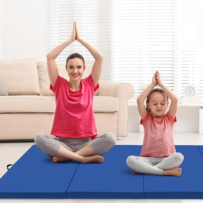 Giantex 4'x10'x 2" Gymnastics Mat, 4-Panel Folding Aerobics Exercise Mat w/Hook & Loop Fastener, Carrying Handle, Portable Tumbling Mat for Stretching Yoga Cheerleading Martial Arts