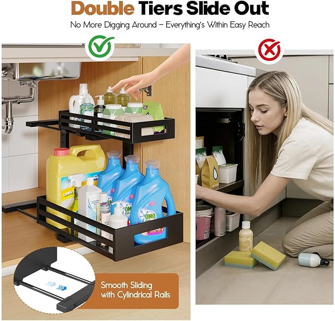 1-Pack Under Sink Organizers and Storage, 2-Tier L Shape Pull Out Cabinet