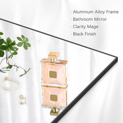 Black Bathroom Mirror for Wall, 30x36 Inch Rectangle Mirrors