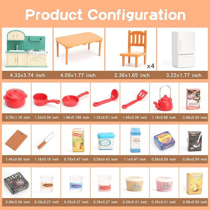 Dollhouse Furniture Set for Kids Toys Miniature Doll House Accessories Pretend Play Toys for Boys Girls & Toddlers Age 3+ with Kitchen