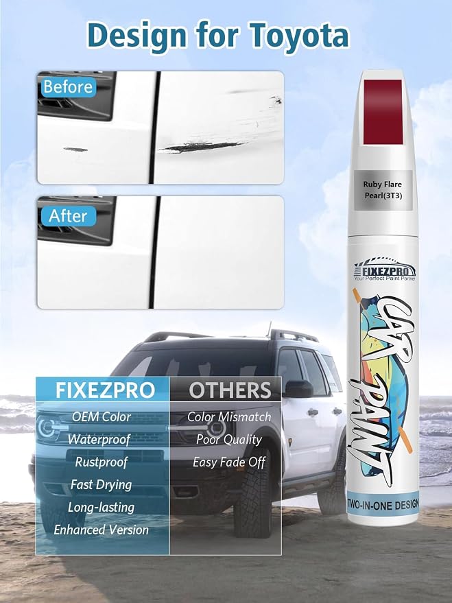 Ruby Flare Pearl Touch Up Paint for Toyota, Color Exact Match Car Paint Scratch Repair Pen Quick & Easy Fix Vehicle Chips and Automotive Nicks Scuff