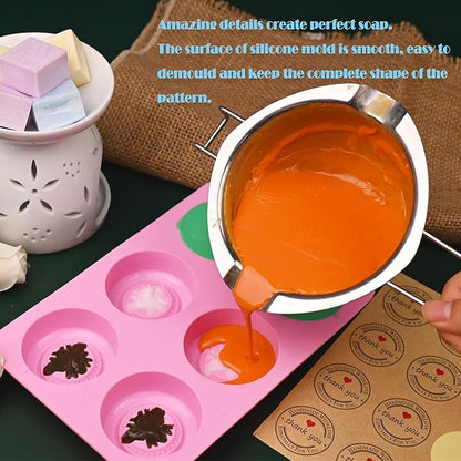 Sakolla 2 Pack Silicone Soap Molds, 6 Cavity Round Honeybee Silicone Molds for Homemade Soaps, Lotion Bar, Jello, Bath Bomb, Beeswax, Resin, Chocolate and Dessert (Pink)