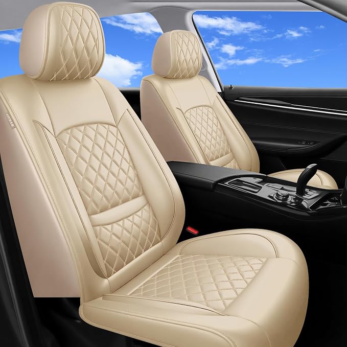 Car Seat Covers Compatible with Hyundai Palisade 2020-2025 2026- Full Set 5 Seats Luxury Leather All-Weather Seat Cushions & Protectors, Waterproof & Breathable, Airbag Compatible (Beige)