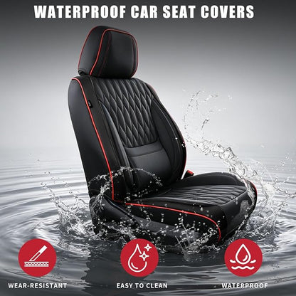 Car Seat Covers, Luxury Breathable Waterproof Faux Leatherette Car Seat Covers Cushion Protectors with Lumbar Support, Car Seat Cushion, Universal Fit Most Cars (Black, Full Set - 5 Seats)