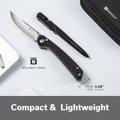 SENCUT Skelfin Pocket Knife for EDC, Folding Knife with 3.3'' Blade & G10 Handle, for Camping Hiking S25007-2 (Black)