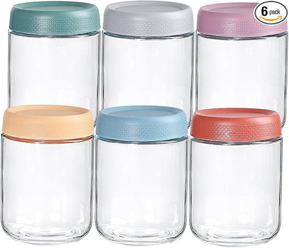 16 oz Glass Jars with Airtight Lids, Wide Mouth Mason Jars, Glass Storage Containers for Fruit, Overnight Oats, Salad Dressing, Sauce, Cereal, Yogurt, Snacks (6)
