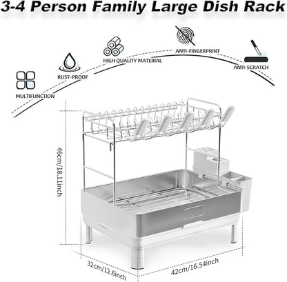 Ewaiira Dish Drying Rack, 2 Tier Large Dish Rack, Stainless Steel Dish Drainer
