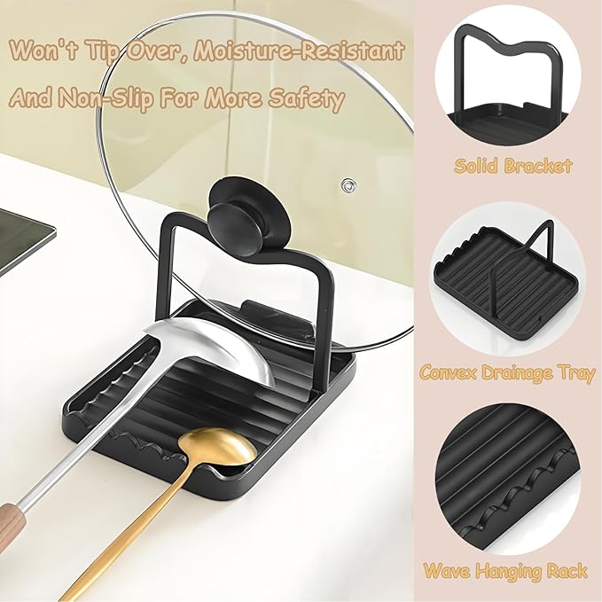 Spoon Rest with Lid Holder, Stainless Steel Lid Holder While Cooking &