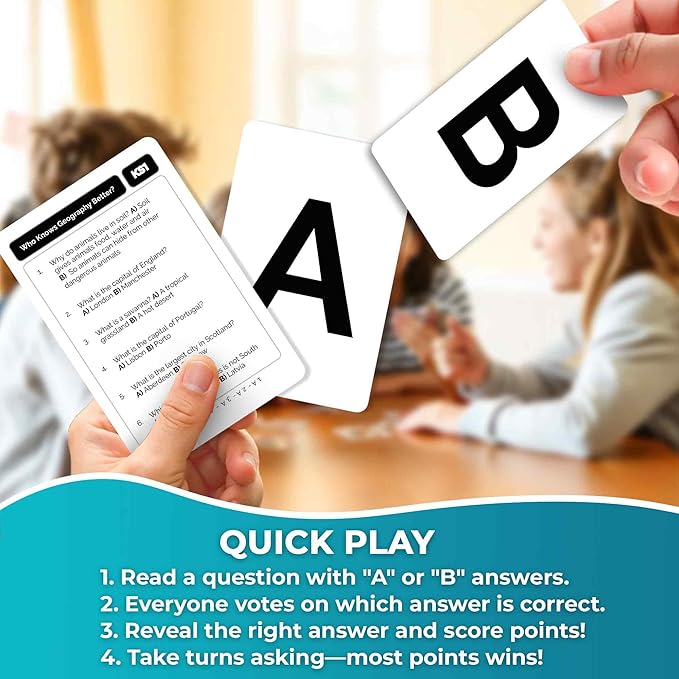 QUOKKA Who Knows Better? - Geography - Family Card Trivia Game | Fun Learning & Educational Questions for Families | Suitable for Boys & Girls