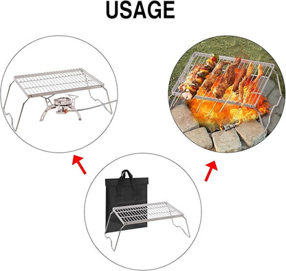 REDCAMP 17" Large Folding Campfire Grill 304 Stainless Steel Grate, Heavy Duty Portable Camping Grill with Carrying Bag for Outdoor Cooking Backpacking Hiking Picnics BBQ