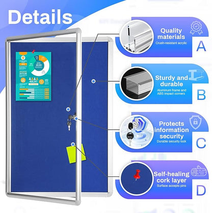 Magula 36"x24" Enclosed Bulletin Board Tamper-Proof Dispaly Case, Aluminium
