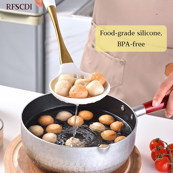 Elegant White Gold Silicone Cooking Utensils Set