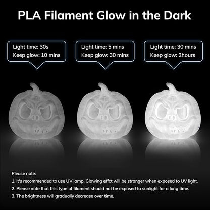 AMOLEN 3D PLA Printer Filament, 1.75mm Glow in The Dark White PLA Filament for 3D Printing, Best with UV Lamps, 1kg Spool (2.2lbs), Dimensional Accuracy +/- 0.02 mm, Fit Most FDM 3D Printers