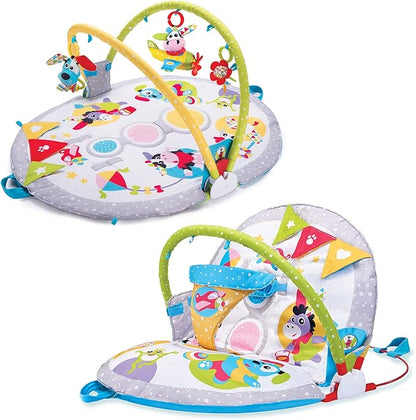 Yookidoo Baby Gym Lay to Sit-Up Playmat. 3-in-1 Newborns Activity Center with Tummy Time Toys, Pillow & Infant Miror. 0-12 Month