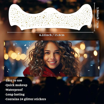 24 Sheets Glitter Freckle Tattoos, Gold Glitter Face Speckles Makeup Temporary Tattoos, Glitter Face Freckle Patches Makeup Accessories for Women and Girls