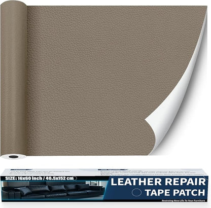 Zenyao Leather Repair Patch Tape - Self Adhesive Leather Repair Kit for Car Seat Furniture, Heavy Duty Vinyl Repair Patch for Couch Sofa, Waterproof for Rips Scratches Tears, 16x60 Inch Roll, Beige