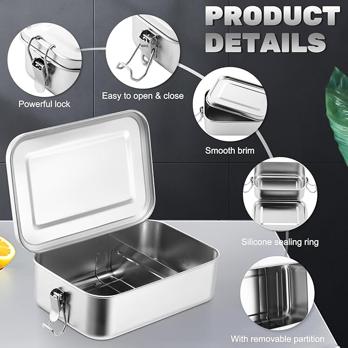 Umigy 8 Pcs Stainless Steel Food Containers 550/850/1400/2400 ml Metal Bento Lunch Box Stainless Steel Food Storage Containers, Lockable Clips to Leak Proof, Reusable Dishwasher Snack Boxes for Work