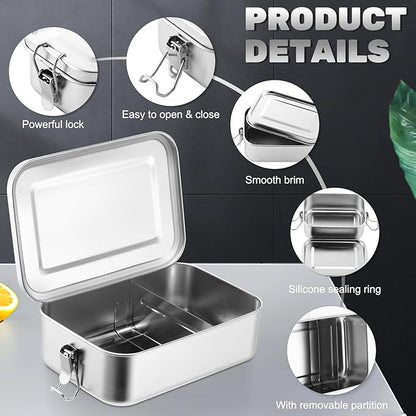 Umigy 8 Pcs Stainless Steel Food Containers 550/850/1400/2400 ml Metal Bento Lunch Box Stainless Steel Food Storage Containers, Lockable Clips to Leak Proof, Reusable Dishwasher Snack Boxes for Work