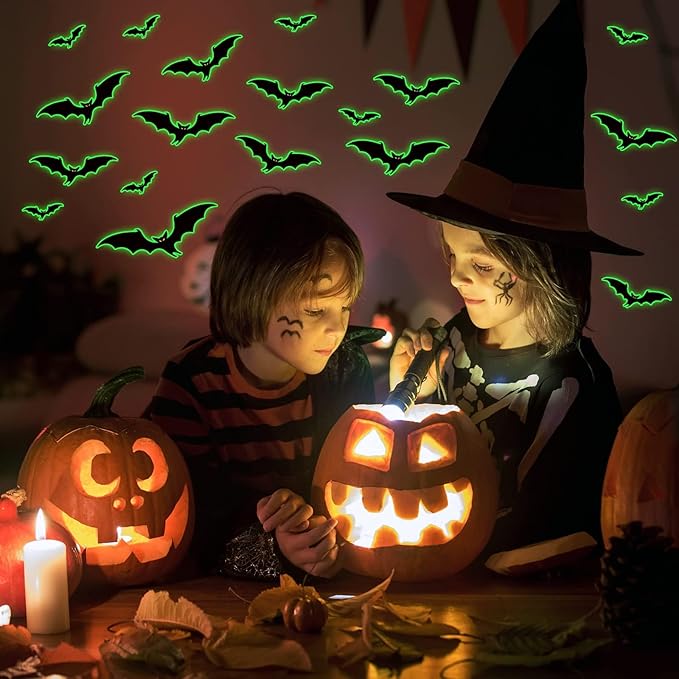 3 Sheets Glow in The Dark Halloween bat Decals Luminous Halloween bat Stickers Removable Bat Wall Decor Glowing Window Clings for Scary Halloween Theme Party Decorations