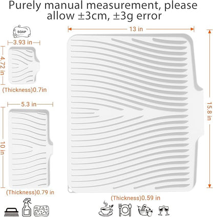 Silicone Dish Drying Mat for Kitchen Counter, Dish Drying Pad, Non-Slip Drain