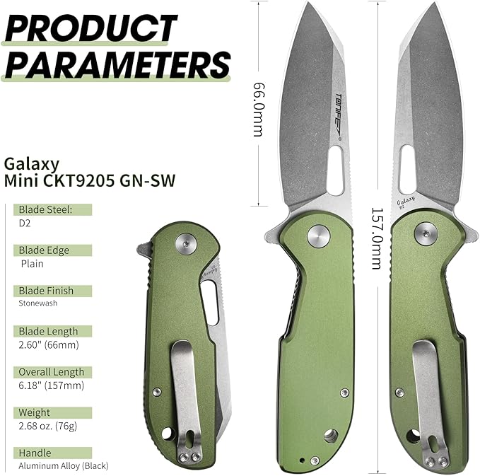 TONIFE Galaxy Mini Folding Knife with D2 Steel Blade and Aluminum Handle, EDC Pocket Tool for Camping, Hiking, and Survival (green)