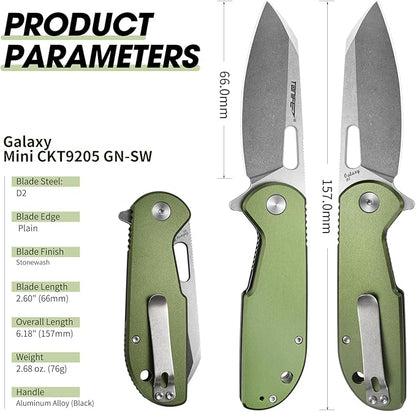 TONIFE Galaxy Mini Folding Knife with D2 Steel Blade and Aluminum Handle, EDC Pocket Tool for Camping, Hiking, and Survival (green)