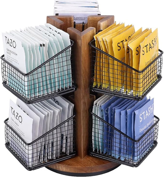 HTB Carousel Tea Bag Organizer for Counter, 2 Tier Tea Bag Holder