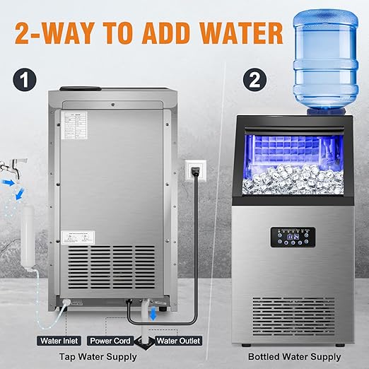 Commercial Ice Maker 120LBS/24H, Stainless Steel Freestanding Ice Maker Machine