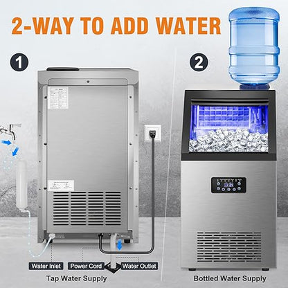 Commercial Ice Maker 120LBS/24H, Stainless Steel Freestanding Ice Maker Machine