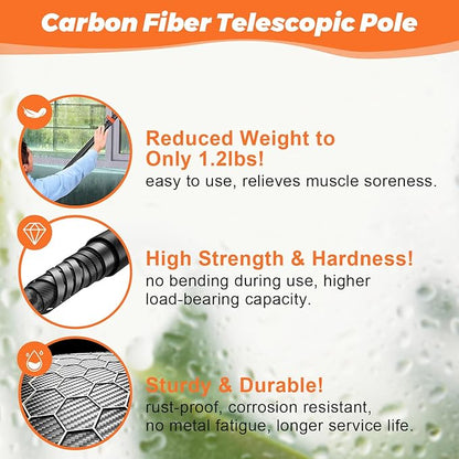 Carbon Fiber Christmas Light Hanging Pole 3.5-12FT, Telescopicing Light Hanging Pole with Utility Hook for Roof Gutter, Outdoor & Indoor Holiday Wedding Party Decorations, No Ladder Needed