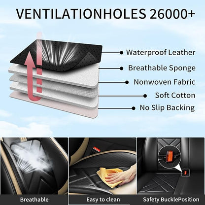 Suburban Seat Covers Fit for Chevrolet/Chevy Suburban 2007-2026, Full Coverage Leather Waterproof Breathable Seat Covers, Automotive Seat Protectors, Airbag Compatible, Front Seats Black Beige