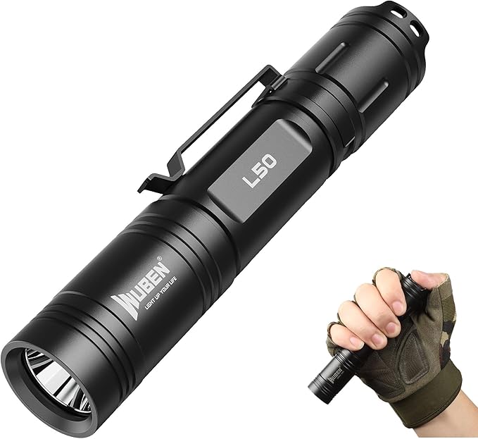 WUBEN L50 Flashlight 1200 High Lumens Tactical Flashlight Pocket Rechargeable Flashlight IP68 with 5 Mode Flash Light, LED Tail Switch Flash Light for Emergencie Camping Home Inspection Repair