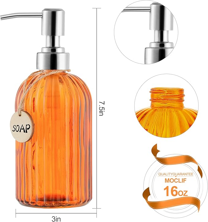 MOCLIF 16 OZ Soap Dispenser，Tempered Glass Clear Vertical Stripe