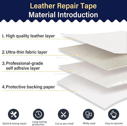 Zenyao Leather Repair Patch Tape - Self Adhesive Leather Repair Kit for Car Seat Furniture, Heavy Duty Vinyl Repair Patch for Couch Sofa, Waterproof for Rips Scratches Tears, 3x60 Inch Roll, White