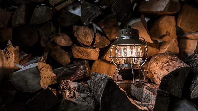 Barebones Railroad Lantern ??Olive Drab, Vintage-Inspired LED Camping Lantern with Rechargeable Battery ??Adjustable Brightness Outdoor Light for Camping Gear, Backyard, and Home Decor