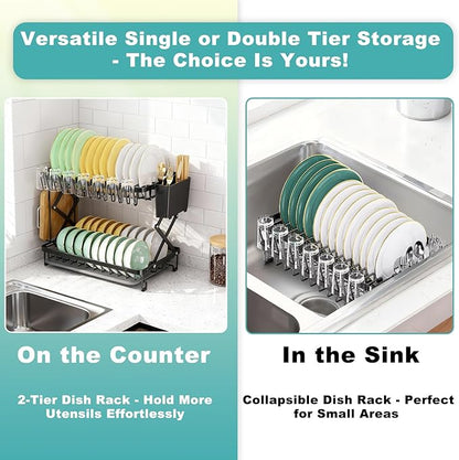 2-Tier Dish Racks for Kitchen Counter, Stainless Steel Kitchen Dish Drying Rack