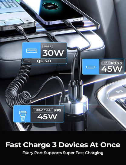 LISEN 90W USB C Car Charger for iPhone 17/16/15 Series | Car Charger USB C Fast Charge Adapter,Super Fast for Men Women, Car Accessories, Compatible with iPhone 17 16 15 Pro Max