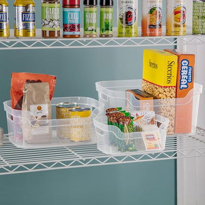 Sterilite 7 x 11 x 14.25 Inch Polished Open Scoop Front Storage Bin with Comfortable Carry Through Handles for Household Organization, Clear (24 Pack)