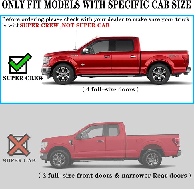 COMNOVA Pair Running Board Nerf Bar Compatible with 17-26 Ford F250 Superduty Crew Cab(4 Full-Size Doors) Side Steps, Width 6 Inch H Style Truck Step Nerf Bars Side Step Black.