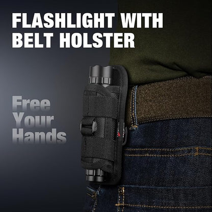 ULTRAFIRE Tactical Flashlight with Holster for Duty Belt, 1000 High Lumen Police Flashlight with Belt Holster, Rechargeable Law Enforcement Flashlight, 3 Modes Security Flashlights WF-501BX