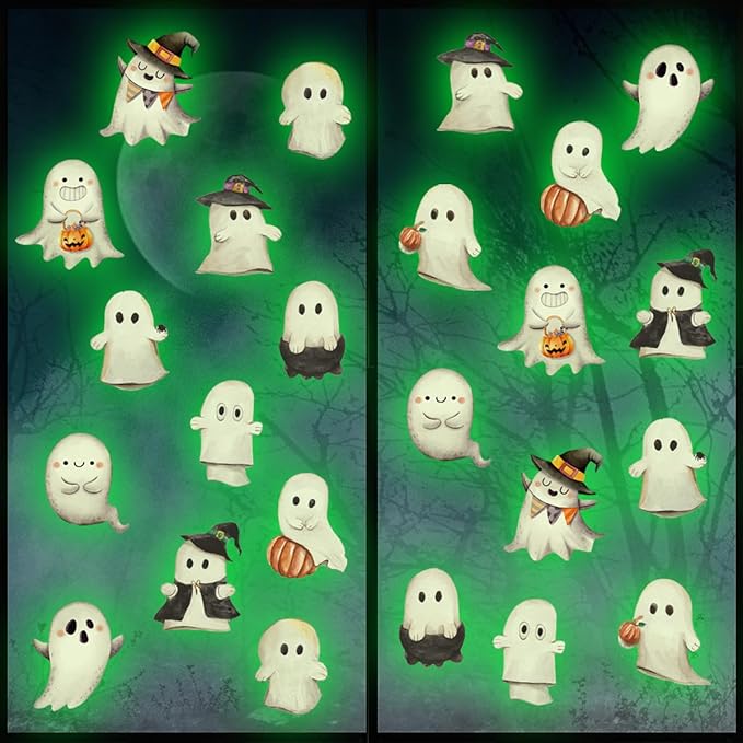 Glow in The Dark Halloween Ghost Window Clings Green Luminous Ghost Window Decals for Halloween Party Decorations Home School Glass