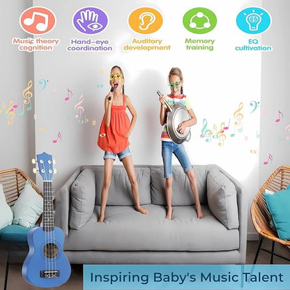 21 Inch Wooden Kids Toddler Child Children Acoustic Guitar Musical Instruments Ideal for 3-9 Year Old Boys Girls Gifts (Blue)