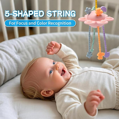 Montessori Sensory Toys for Babies,Silicone Teething Toys Pull String Baby Toy 6-12-18 Months (Pink)