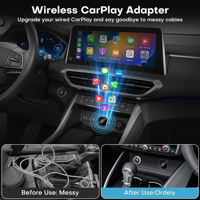2 in 1 CarPlay Adapter for Vauxhall Insignia 2016 2017 2018 2019 2020 2021 2022 2023, CarPlay Wireless Adapter with Auto Reconnect Fast Pairing Bluetooth Connection Compact USB Dongle