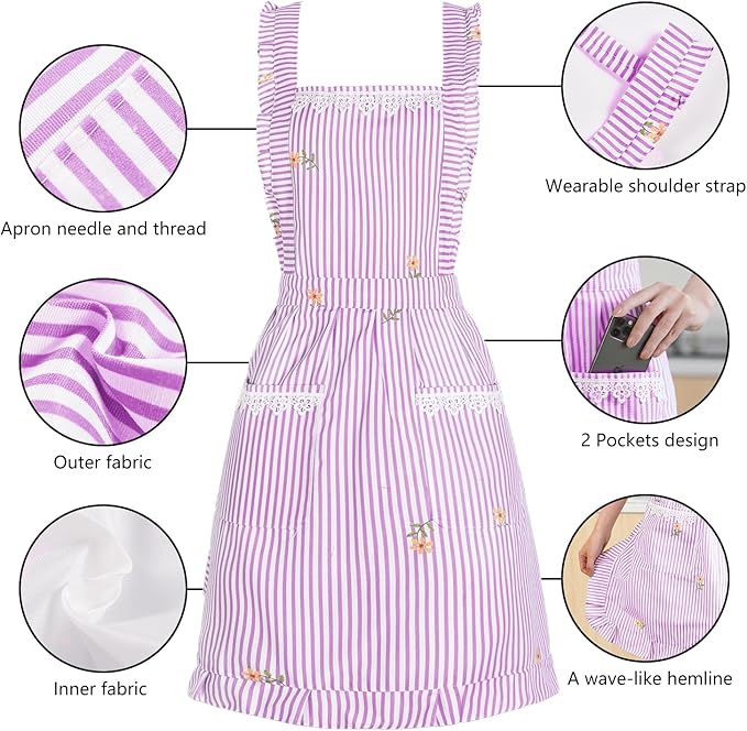 Funny Aprons for Women with Pockets, Kitchen Cooking Grilling Bbq Cute Chef