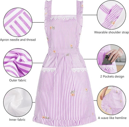 Funny Aprons for Women with Pockets, Kitchen Cooking Grilling Bbq Cute Chef
